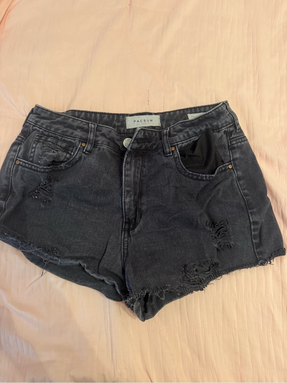PacSun Black High-Rise Distressed Denim Shorts